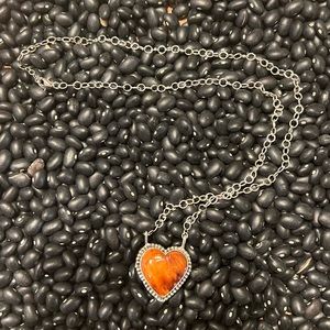 NA made sterling silver heart shaped orange spiny necklace